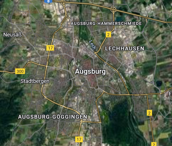 Photovoltaik-Servicegebiet in Augsburg auf einer Karte dargestellt
