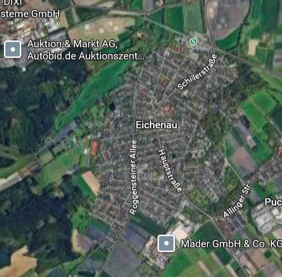 Photovoltaik-Servicegebiet in Eichenau auf einer Karte dargestellt
