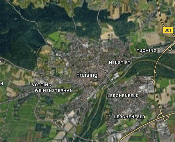 Photovoltaik-Servicegebiet in Freising auf einer Karte dargestellt