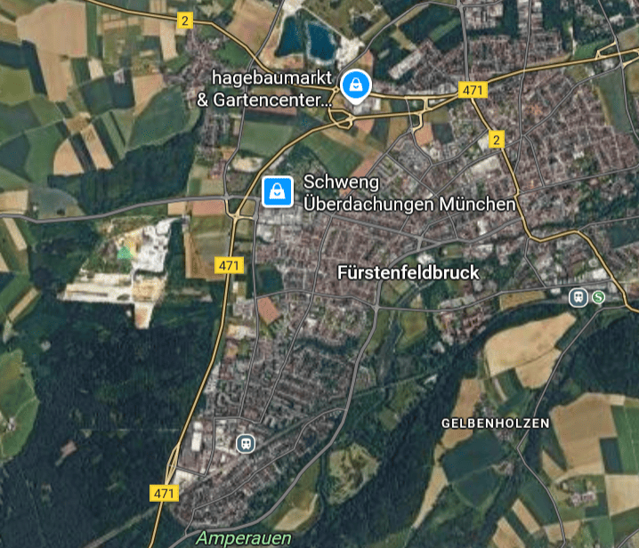 Photovoltaik-Servicegebiet in Fürstenfeldbruck auf einer Karte dargestellt