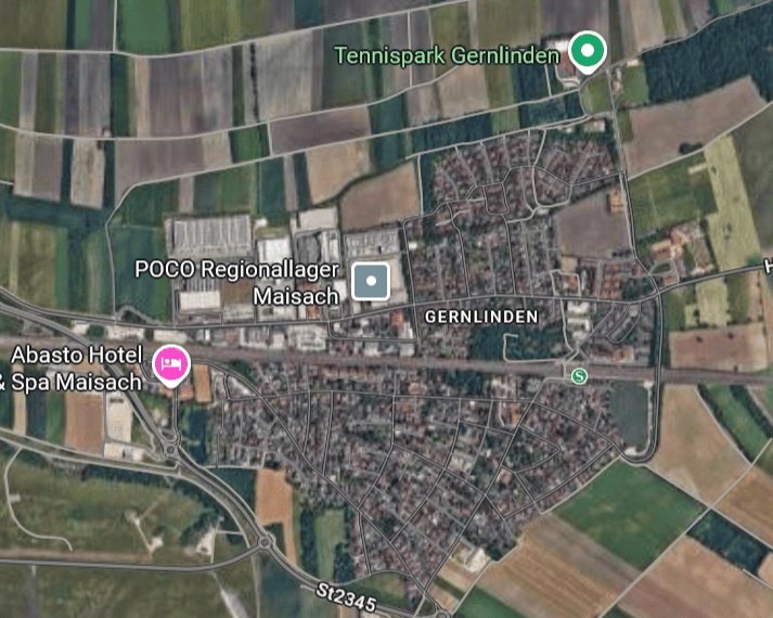 Photovoltaik-Servicegebiet in Gerlinden auf einer Karte dargestellt