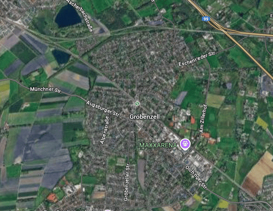Photovoltaik-Servicegebiet in Gröbenzell auf einer Karte dargestellt