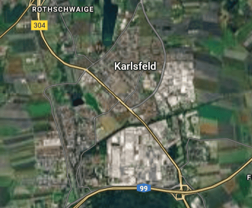 Photovoltaik-Servicegebiet in Karlsfeld auf einer Karte dargestellt