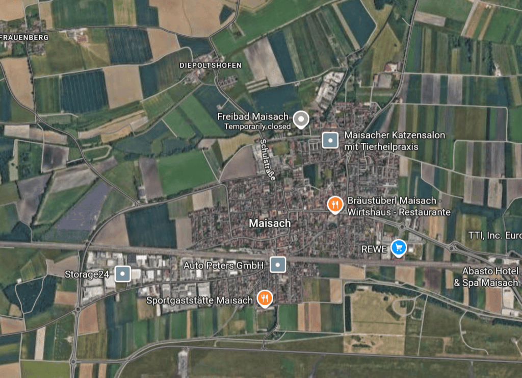 Photovoltaik-Servicegebiet in Maisach auf einer Karte dargestellt