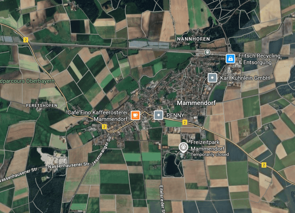 Photovoltaik-Servicegebiet in Mammendorf auf einer Karte dargestellt
